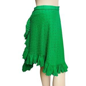 Isabel Marant Ruffled Asymmetric Green Mid-length Skirt 100% Cotton Size 36 S US